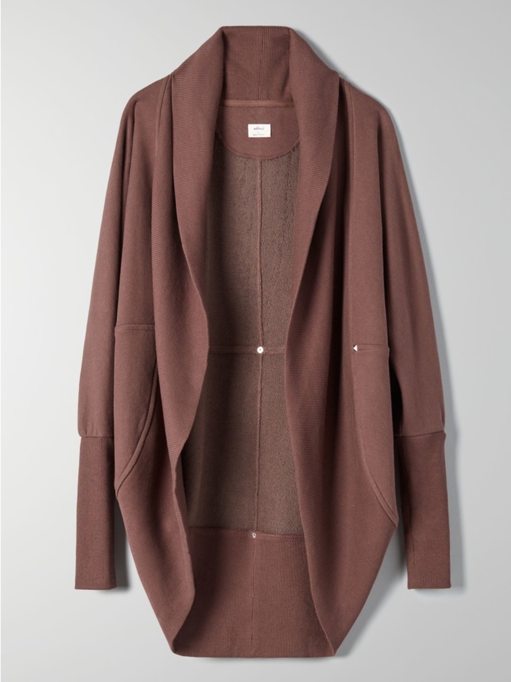 Wilfred Diderot Heathered Soft Brown Shawl-Collar Open-Front Cardigan